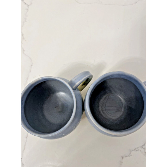 Vintage Studio Art Pottery Mugs Signed Drip Glazed Blue/Green 2 Matching - Picture 3 of 5